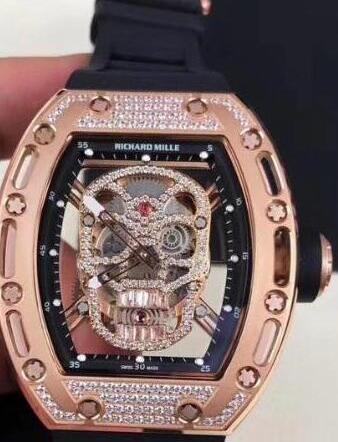 Replica Richard Mille RM 052 rose gold diamond skull Watch